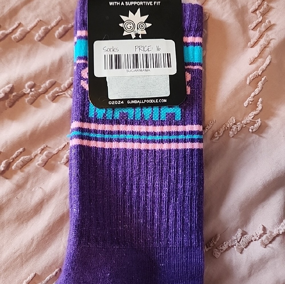Women's 'Sugar Mama' Crew Socks - Purple/Teal - Picture 2 of 2